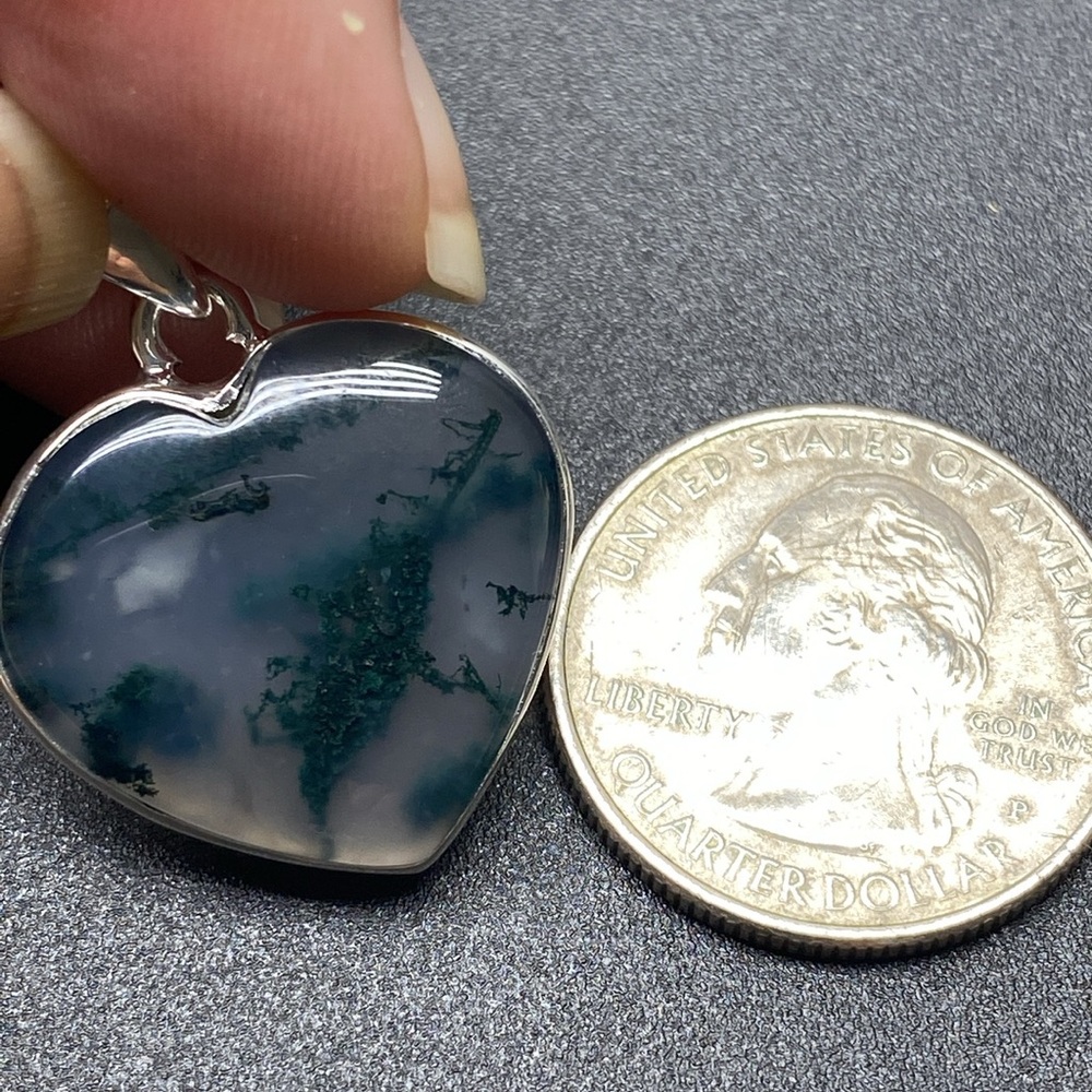 Moss Agate Pendant Solid Sterling Silver 925 - image 2